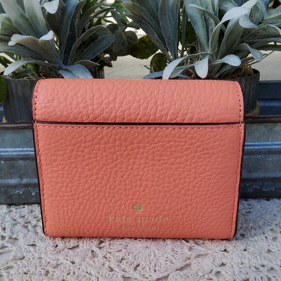 Kate Spade Women's Small Flap Wallet Card Case Pebbled Leather in Melon Ball - Picture 3 of 10
